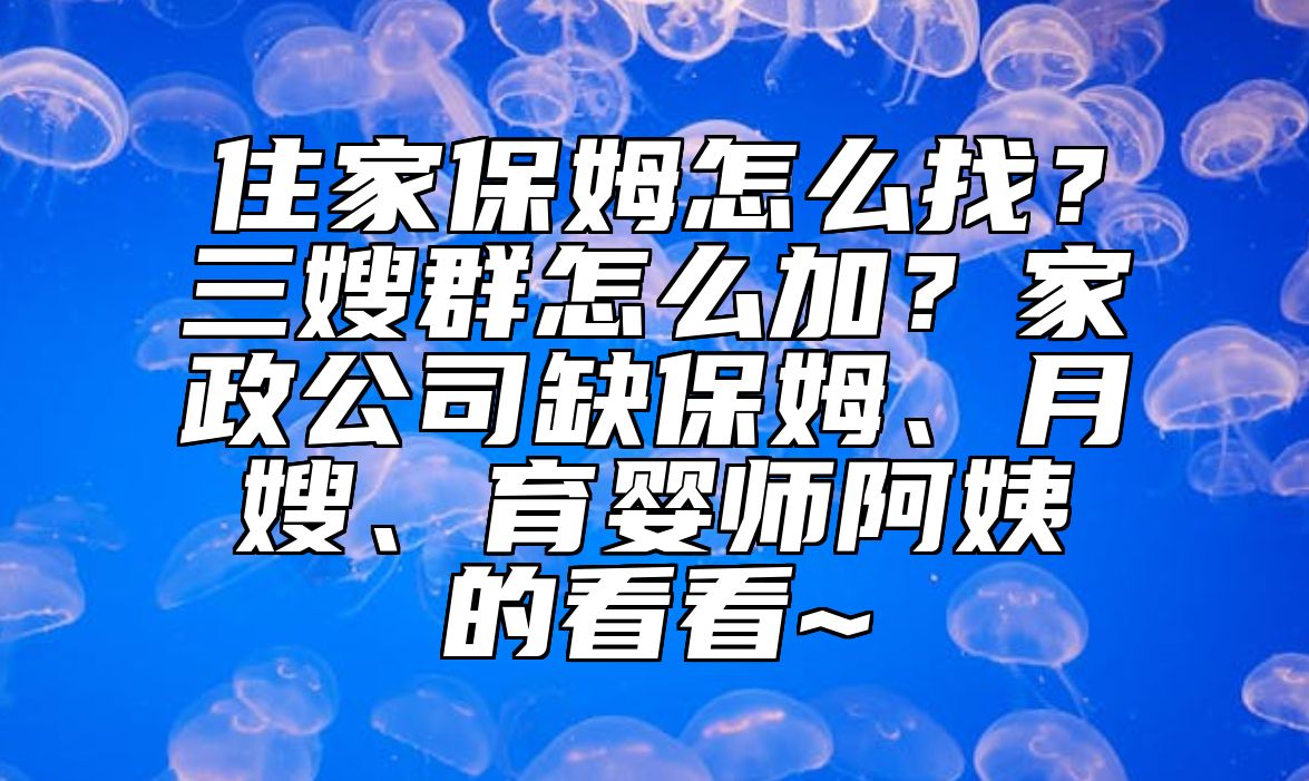 住家保姆怎么找？三嫂群怎么加？家政公司缺保姆、月嫂、育婴师阿姨的看看~