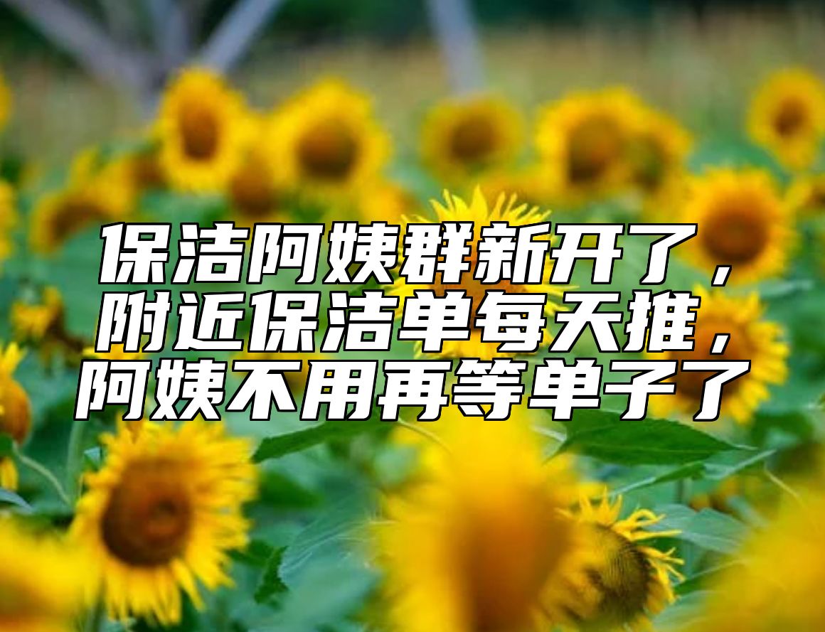 保洁阿姨群新开了，附近保洁单每天推，阿姨不用再等单子了
